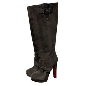 Christian Louboutin Harletty Brown Suede Knee High Boots EU 37.5 Heel Platform